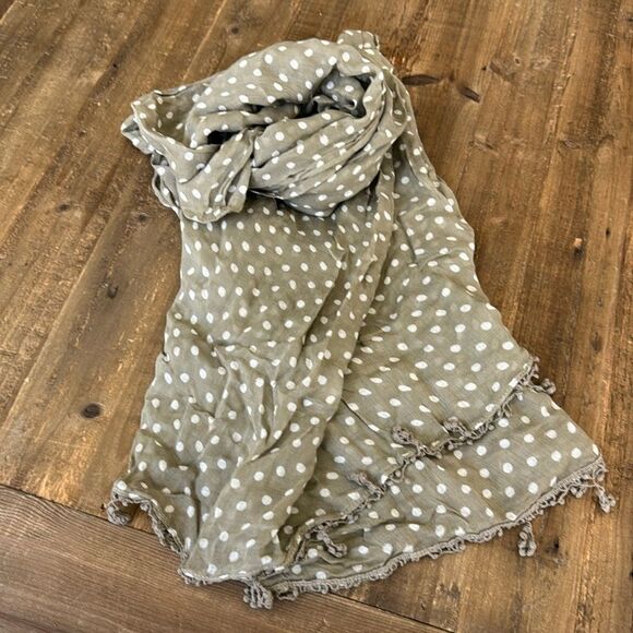 Tan Polka Dot Scarf - Lightweight Neutral Shawl for Spring Cottagecore - Picture 1 of 4